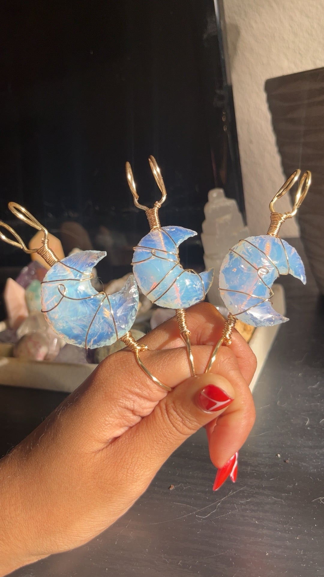 Opalite moon holder