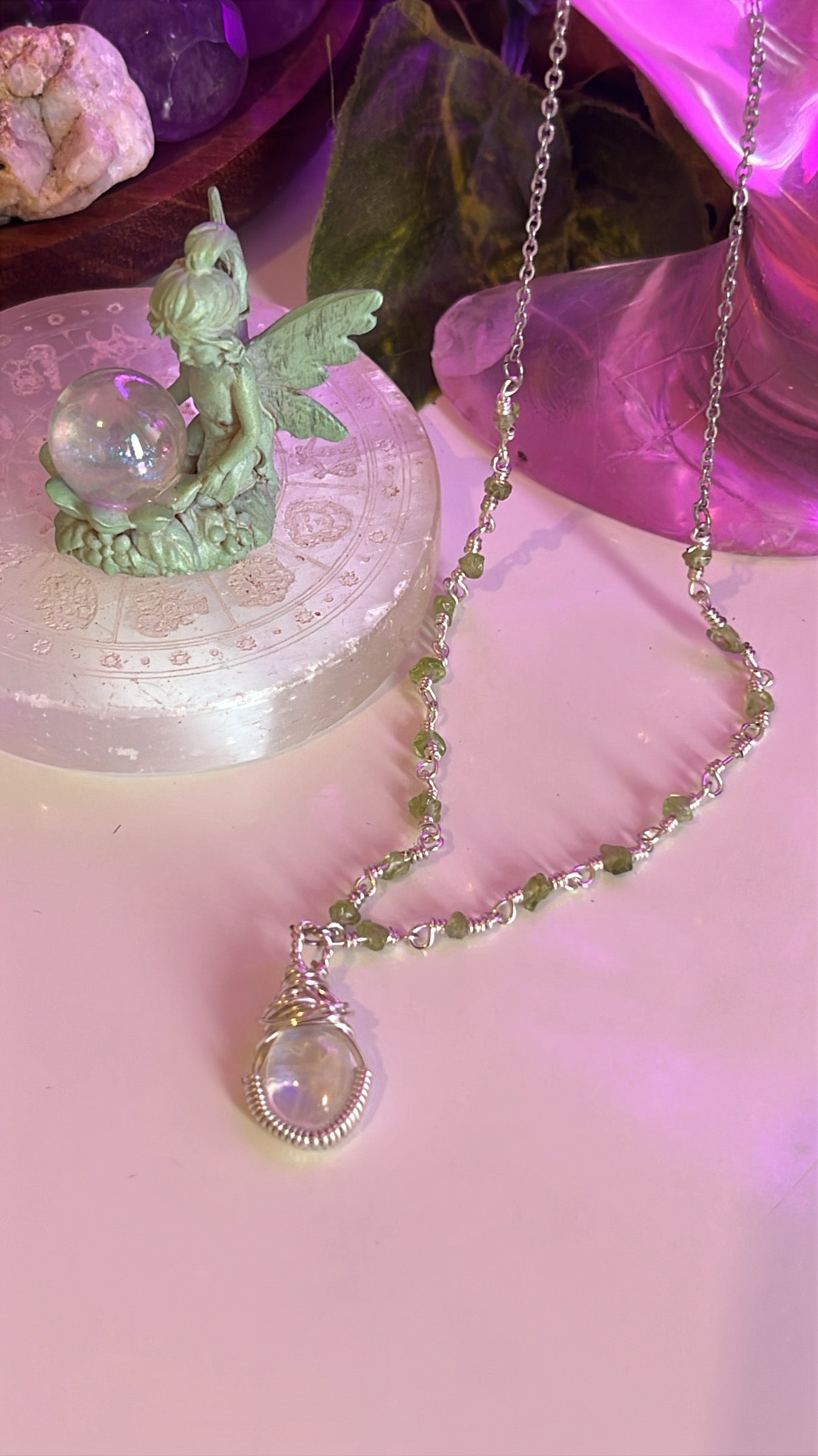 Moonstone and peridot necklace