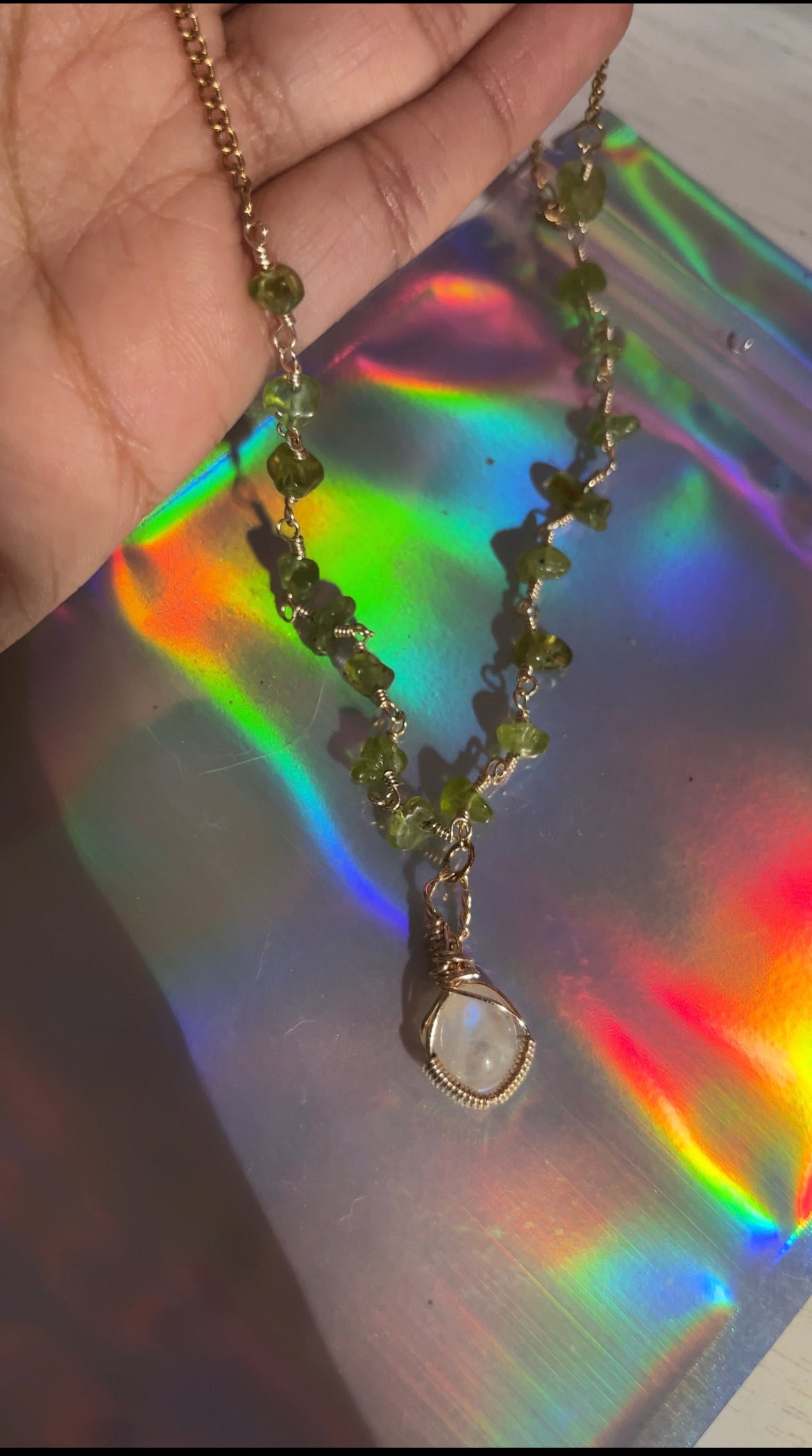 Moonstone and peridot necklace