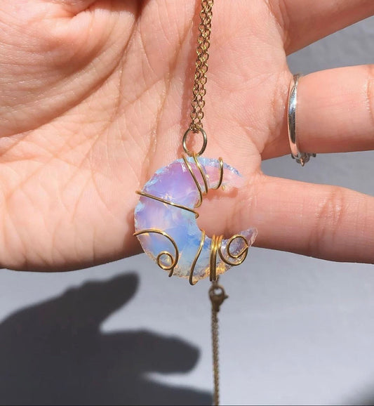 Opalite moon necklace